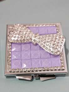 Espejo plegable cuadrado de dos caras con lazo bonito, espejo portátil de maquillaje con rhinestones para bolso, regalo pequeño de espejo de princesa para bolso, viaje y maquillaje - Multicolor - Ver 20