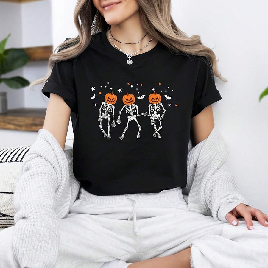 Sweet Rta Spooky Shirt, Flower Pumpkin Shirt, Halloween Pumpkin, Horror Shirt, Halloween Party Gift, Sar , Spooky Sean T Shirt220G Pure Cotton T-Shirt – Perfect For Family Gatherings, Vacations, And As A Warm Gift For Friends And Family – Enjoy Ultimate Comfort – Vintage Style Women's Summer Cotton Top – Cute, Retro, Graphic, Embroidered, Casual, Beach-Ready – Red White And Blue – Gothic, Boho, Camis, Graphic Women's T-Shirts – Cute Tops For Women, Summer Clothes, Summer Tops, Vintage Clothes, Musera Style - 黑1 - 查看 1