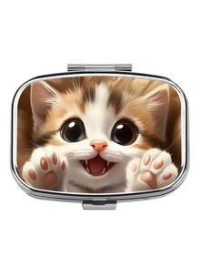 1pc Owl, Puppy, Fox, Cat Pattern Printed Square Pill Box, 2 Compartment Portable Pill Case For Pocket Or Wallet, Decorative Metal Medicine Vitamin Storage Box For Pocket, Wallet, Travel, Unique Gift - Multicolor - View 21