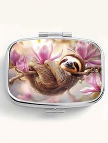 1pc Owl, Puppy, Fox, Cat Pattern Printed Square Pill Box, 2 Compartment Portable Pill Case For Pocket Or Wallet, Decorative Metal Medicine Vitamin Storage Box For Pocket, Wallet, Travel, Unique Gift - Multicolor - View 12