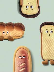 1pc卡通法棍面包造型文具盒时尚大容量学生铅笔盒短绒创意时尚文具盒校园必备 - 彩色 - 查看 8