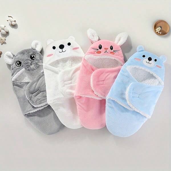 1 szt. pluszowy pieluszek dla noworodka w kształcie zwierzątka, materiał z włókien poliestrowych, ściśle dopasowany, miękki i ciepły, wzór z kreskówkowymi zwierzętami