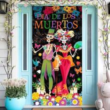 2D Door Sign, 1pc Life & Death Door Plaque - Vibrant Grim Reaper Couple Design, Polyester, No Power Needed, Great For Parties, Festivals And Mexican Holiday Decor, Mexican Style Door Cover