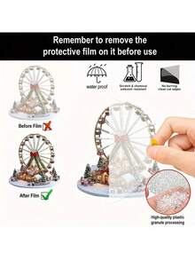 1 Pc Bohemian Style Acrylic Christmas Village Ferris Wheel Table Decor, British Theme Architecture Decor, 25cm Versatile Bohemian Style Plaque, Christmas Decorations,Suitable For Home, Office, Indoor, Outdoor, Cafe And Dessert Shop Holiday Decor, No Electricity Required (Note: Tear Off The Film On The Acrylic) Home Decor Room Decor Winter Christmas Decorations Home Christmas Gifts Christmas Decor