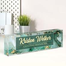 1pc Personalized Acrylic Desk Name Plate With Floral Design 21 Styles- Custom Engraved Office Desk Sign For Women And Men - Elegant Clear Acrylic Glass Block - Ideal For Boss, Teacher, Coworker Appreciation Gifts,Personalized Office Decor, Ideal Gift For Bosses, Teachers, Lawyers, Doctors & Colleagues -Personalized Gifts, Holiday Gifts