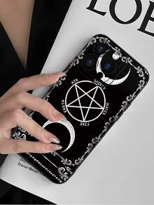Fashionable, Popular, Personalized, Pentagram Pattern Design Theme Luxury Shockproof Aesthetic Cute Phone Case,Lens Protrusion Protection , Compatible With For IPhone 16/16Plus/16Pro/16ProMax, 15,14, 13, 12, 11 Series And Compatible With For Galaxy S/A Series,Gift For Easter Day, Christmas Halloween Decoration/Gift For Birthday, Girlfriend, Boyfriend, Friend Or Yourself. - 黑色 - 查看 3