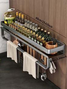 厨房收纳架，壁挂式浴室收纳架，阳台置物架，适用于厨房、浴室、卫生间、阳台，铝合金材质，结实耐用，防潮防锈，瓶罐收纳架，节省空间，两种安装方式，无需钻孔收纳架 - 灰色 - 查看 18