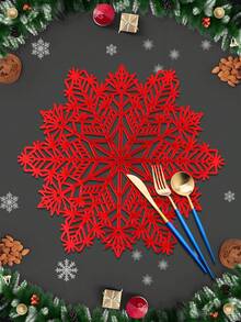 1/4/6pcs Christmas Snowflake PVC Gold Foil Placemats, Christmas Hotel Restaurant Decor Heat Insulation Non-Slip Table Mats, Suitable For Wedding Party, Valentine's Day, Holiday Celebration, Picnic, Birthday Banquet Table Decoration