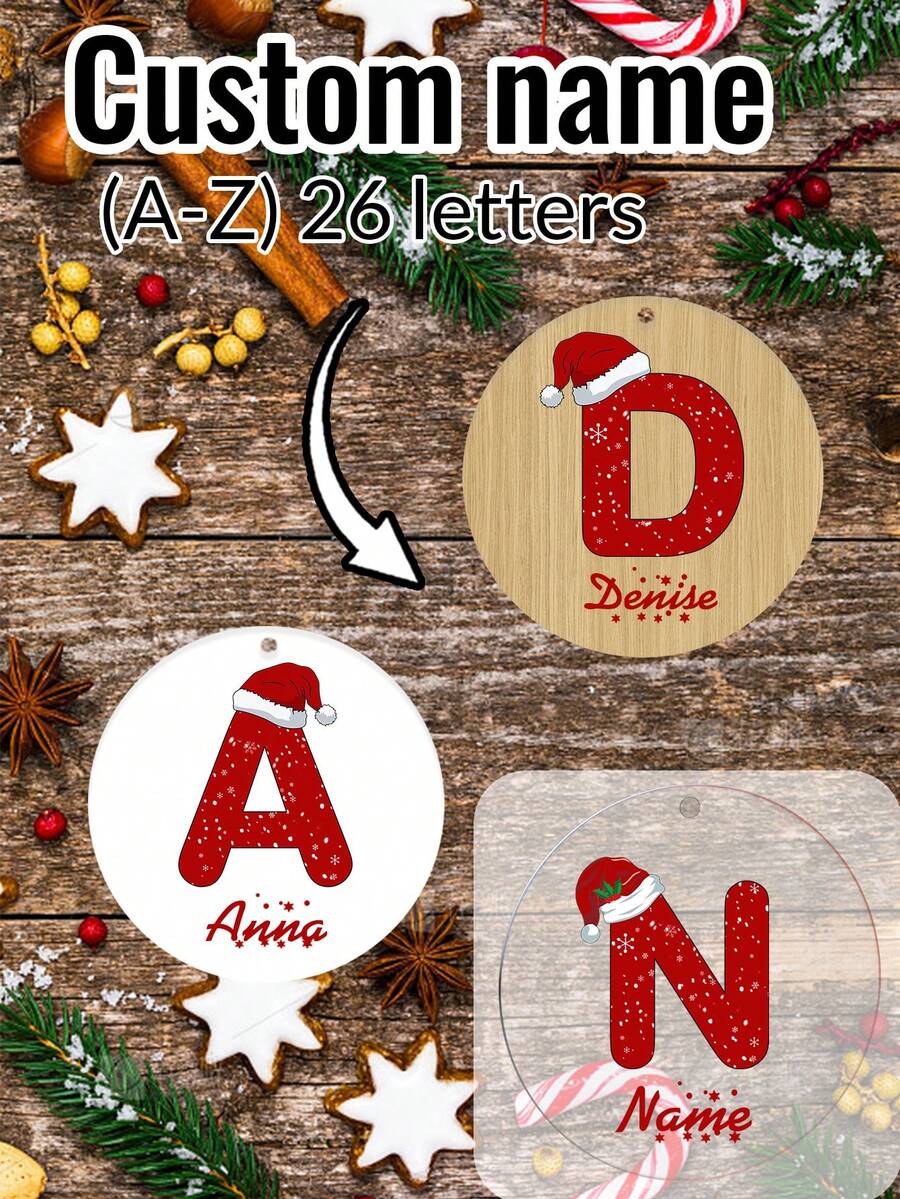 Enfeites de Natal Personalizados com Nome, Decorações Personalizadas para Árvore de Natal, Enfeites Acrílicos Personalizados, Suprimentos Artesanais Natalinos Redondos Personalizáveis, Enfeites DIY, Natal, Interno, Externo, Jardim, Aniversário, Cerâmica, Madeira, Acrílico, Decoração de Ambiente, Menino, Menina, Mãe, Família, Pai, Crianças - Estilo A - Visão 1