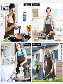 一件防水防油可调节厨房围裙，适合烹饪、烘焙、园艺，带口袋，是送给家庭厨师、烘焙师、花艺师、画家、咖啡师以及圣诞节、万圣节、感恩节等节日的绝佳礼物。 - 彩色 - 查看 6
