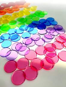 100pcs 19mm Colorful Transparent Bingo Markers, Bingo Game Chips, 7 Colors: Orange, Yellow, Blue, Green, Red, Purple, Clear (3/4" Diameter Each), PVC Material, Bulk, Raffle Tickets, Bingo Daubers, Lottery, Bingo Game Chips, Ping Pong Balls, Monopoly, Bingo And Friends, Ping Pong Balls, Game Chips, Monopoly - Multicolor - View 2