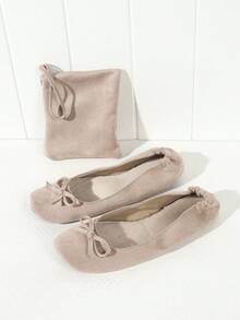 女士轻盈、赤足感休闲柔软百搭经典芭蕾平底鞋、适合室内穿着的可折叠一脚蹬、女士平底凉鞋、女士家居拖鞋 - 米色 - 查看 4