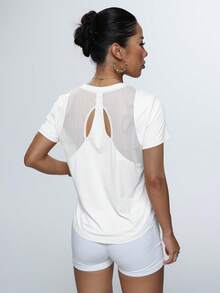Oversized Mesh-Panel Sports Cover-Up T-Shirt - Breathable Streetwear Gym Shirt - Loose Fit Athletic Lounge Top - White - View 3