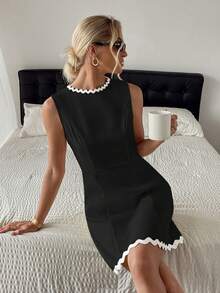 abyoxi 女士优雅蕾丝无袖纯色修身连衣裙，适合日常工作和购物 - 黑色 - 查看 7