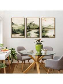 CPWAD 3幅无框抽象风景彩色森林风景画，绿色自然印花艺术，乡村墙面装饰，帆布艺术海报，现代简约客厅、卧室、办公室、家居装饰画 - 多色 - 查看 5