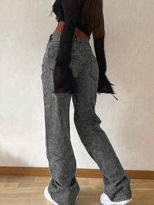 女士复古宽松直筒牛仔裤，休闲春季款 - 淺灰色 - 查看 3