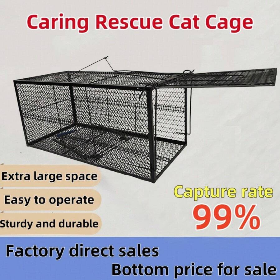 Large Automatic Humane Cat Trap, Feral Cat Rescue Cage, Catch Stray Cats