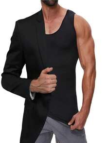 Men Body Shaper Compression Vest Undershirt Seamless Waist Trainer Tank Top Belly Control Workout Shapewear Menswear Slim Fit - 黑色 - 查看 5