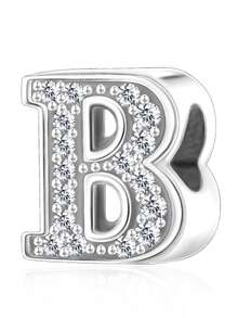 1pc 925 Sterling Silver Letter Pendant Set, Inlaid With CZ Rhinestone Letter Beads Suitable For Bracelets, Personalized Jewelry Gift, Customized Name Letter Pendant Suitable For Bracelets And Necklaces - Silver - View 6