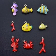 2/4/9pcs Mixed Colorful 3D Alloy Drip Oil Cute Animal, Fruit, Food, Marine Life Series Pendant DIY Necklace, Bracelet, Earring Jewelry Making Accessories