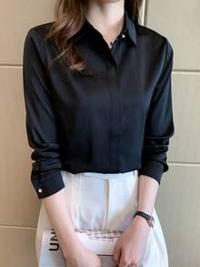 YUXIN A Must - Have For Women All Year Round! Satin Long - Sleeve Shirts In Multiple Colors, Exquisite Collar Hidden Stitching Details, Metal Buttons Show High - End Style, Suitable For Both Workplace And Leisure