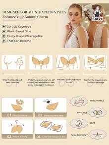 1/2 Peças Sutiã Adesivo Invisível Plus Size - Sutiã Sem Arame, Cordão, Autoadesivo, Sem Alças, Decote em V Profundo, Efeito de Elevação e Realce do Decote, Acessório de Lingerie Respirável e Confortável para Casamento e Uso Diário