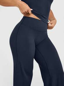 OQQ Yoga Pants Women High Waist Stretch Casual Soft Straight Leg Bottoms - 藏青色 - 查看 4