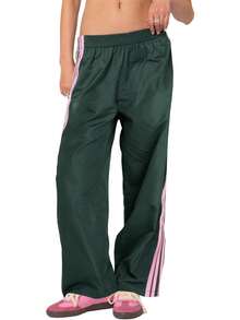Striped Track Sweatpants For Women Y2K Elastic Waist Wide Leg Vintage Cute Parachute Pants - 綠色 - 查看 1