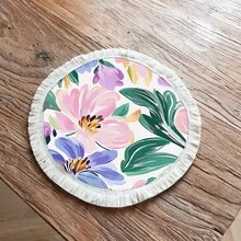 1 peça de jogo americano com estampa floral vintage, jogo americano de jantar com borlas de linho, decoração de mesa lavável, decoração de quarto, jogos americanos, porta-copos, jogos americanos de mesa de jantar de cozinha, decoração de festa interna e externa, decoração de casa, presente ideal - Multicolorido - Ver 35