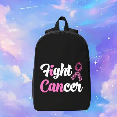 I Can Fight Cancer Breast Cancer Awareness Pink Ribbon,Lightweight Foldable Polyester Backpack With Adjustable Straps And Zipper Closure For College, Hiking, Camping, Travel - Unisex Casual Outdoor Bag