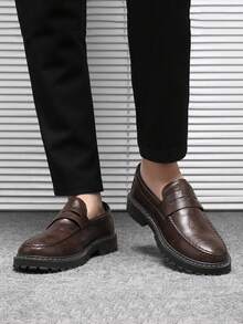 Men's Formal Shoes, New Slip-On Lace-Up Black Leather Shoes, Versatile For All Seasons, Vintage British Style Casual Business Dress Shoes, Comfortable Thick-Sole Leather Shoes For Young Men (Run Small By 1 Size) - Brown - View 3