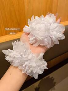 2pcs/Set Cute Hair Scrunchies For Little Girls, Hair Accessories Suitable For Performance And Daily Use - White - View 4