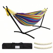 Double Hammock With Stand Included 450lb Capacity Steel Stand, Premium Carry Bag Included And Two Anti Roll Balance Beam - Tropical - View 1