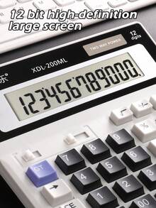 1pc Financial Office Calculator,12-Digit Large Display & Large Buttons,Solar Cell Dual Power Supply, Multipurpose, Suitable For Commercial, Financial And Accounting Use Back To School - Black and White - View 2