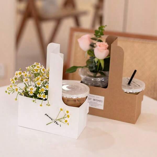 10 Stücke/Packung Kaffee geprägte Boxen (Weiß), Event Party Boxen, Kraftpapier Blumenkörbchen, Milchtee Sets, Mitnehm-Boxen, Dessert & Kuchen Bouquet Boxen, Hochzeitsgeschenke, Blumen Accessoires, geeignet für Valentinstag, Hochzeitsfeiern, Weihnachtsfeiern, Büro, Outdoor Anlässe.