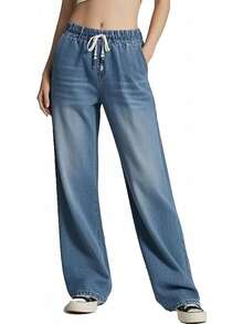SperLucky Jeans, Straight Leg, Loose Wide Leg Denim Pantshalloween - màu xanh đậm - Xem 5