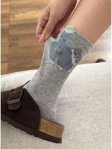 1双/3双随机可爱猫咪、鸡蛋、铃铛图案趣味中筒袜，适合夏秋季穿着 - 彩色 - 查看 7