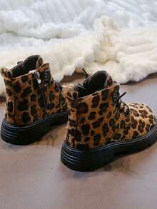 2026 New Leopard Print Faux Fur Ankle Boots For Kids, Unisex Non-Slip Rubber Sole, School Party Winter Casual Versatile Kids Shoes - Brown - View 2