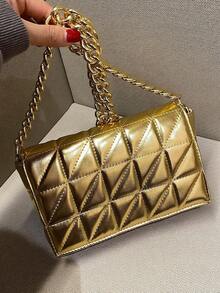 Metallic Quilted Chain Flap Square Bagmatching , Bag, Gifts, Outfit,Perfect For Dress,Wedding Dress,Formal Dresses For Women,Prom Dress, Dress,Birthday Dress,Mini Shell-Shaped Fashion Laser Metal Clutch, Y2K Vintage Metal Frame Chain Shoulder Crossbody Bag, Suitable For Women Formal Dinner, Going Out, Dating, Shopping, Elegant Shell Purse Perfect For Parties Weddings Dinners & Banquets Matches Wedding Dresses Formal Wear Prom Gowns Birthday Outfits,Backpacks, Handbags, Ladies' Handbags, Ladies' Wallets, Ladies' Handbags, Ladies' Work Bags, Ladies' Wallets And Bags, Travel Essentials, Christmas Gifts, Travel Accessories, Gifts For Women, Cosmetic Bags, Personalized Gifts, Elegant Ladies' Wallets, Christmas Wallets, Bridesmaid Gifts, Christmas Gifts For Women - 金色 - 查看 2