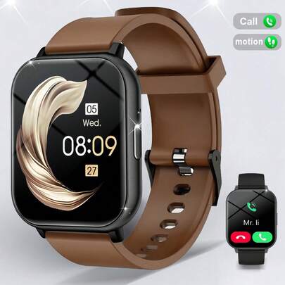 1 件男女通用舒适硅胶表带智能手表，升级版配备无线通话、计步器、卡路里计数器、运动追踪、多种运动模式、远程摄像头、音乐控制、闹钟、通知、180mAh 锂离子电池、1.83 英寸全屏触摸显示屏，兼容 Android 和 IOS，适合作为节日礼物