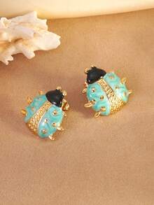 1 Pair Elegant & Cute Colorful Ladybug Stainless Steel Earrings, Suitable For Women's Daily/Outing Wear