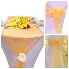 Orange Organza Chair Back Bow Decor, Organza Bow Decor Ribbon For Halloween, Weddings, Christmas, Easter, Outdoor Parties & Festivals. DIY-Friendly Bowknot For Various Holiday Decorations