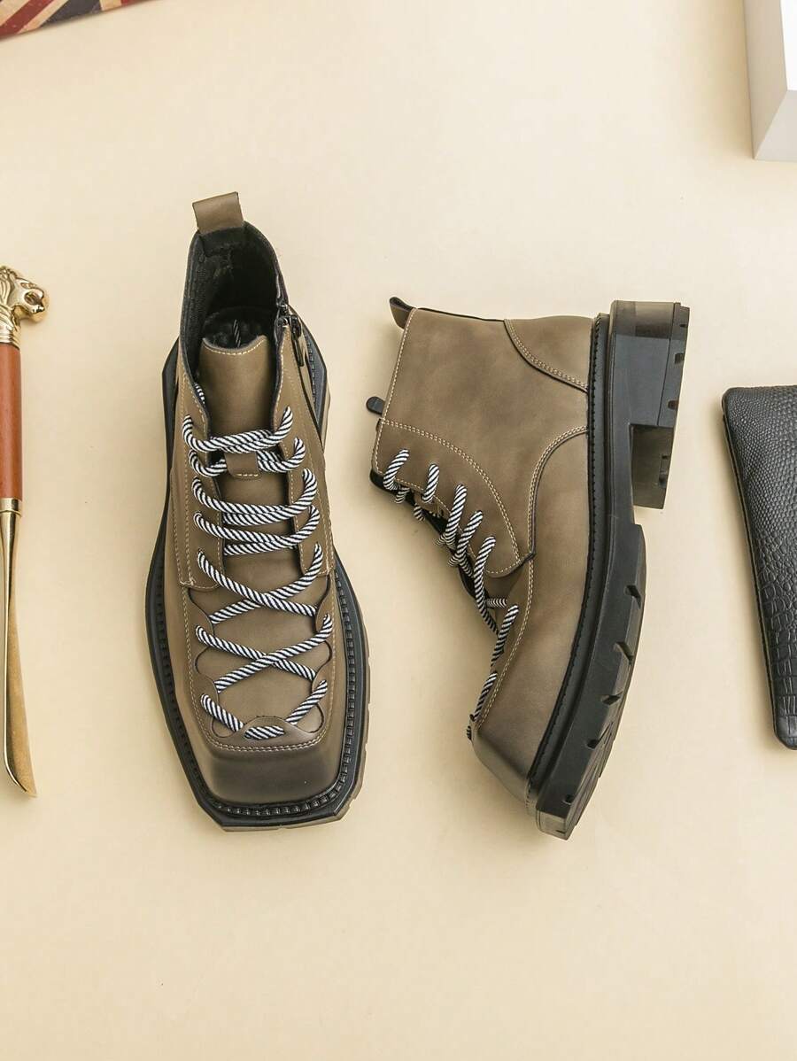 بوت درباي الرجالية ذات الأصابع المربعة والرباط، الدافئة بطراز قديم، بوت دراجات نارية عصرية، بوت متعددة الاستخدامات