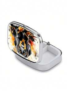 1pc Owl, Puppy, Fox, Cat Pattern Printed Square Pill Box, 2 Compartment Portable Pill Case For Pocket Or Wallet, Decorative Metal Medicine Vitamin Storage Box For Pocket, Wallet, Travel, Unique Gift - Multicolor - View 7