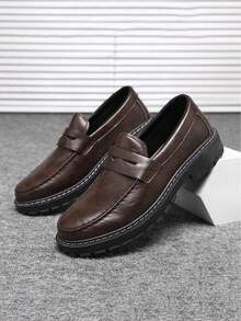 Men's Formal Shoes, New Slip-On Lace-Up Black Leather Shoes, Versatile For All Seasons, Vintage British Style Casual Business Dress Shoes, Comfortable Thick-Sole Leather Shoes For Young Men (Run Small By 1 Size) - Brown - View 6