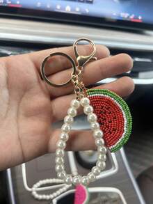 Handmade Beaded Watermelon Keychain Fashion Faux Pearl Chain Bag Charm Summer Fresh Decorative Accessory Bead Inlaid Bead Handmade Nail Beads Y2K - Multicolor - View 4