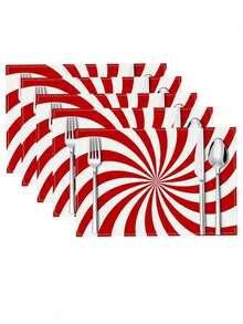 4pcs/1pc Red & White Candy Stripe Pattern Printed Placemats & Coasters, Christmas Holiday Dining Table Decor, Suitable For Restaurant, Coffee Table, Home Decor, New Year Party And Daily Use