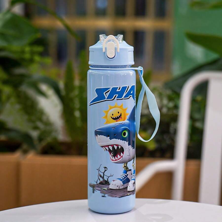1pc 750ML/26oz Stylish Cartoon Shan Hai Jing Theme Plastic Cup With Straw, Portable Leak-Proof, With Straw & Handle Strap, Multiple Options, Suitable For Outdoor Camping, Play, Cycling And Sports