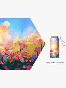 女士印花雨伞 - 轻便、便携、防紫外线、可折叠、适合各种天气、女士便携式遮阳伞、防雨防风