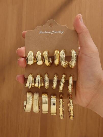 Nuevo conjunto de pendientes de mujer con forma de lágrima en C dorada gruesa y retorcida, pendientes redondos geométricos de metal de moda, pendientes exagerados personalizados CCb, conjunto de pendientes circulares retro creativos